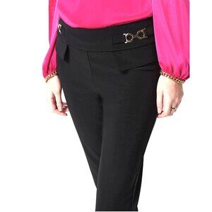 NWT: Joseph Ribkoff Pull-On Stretch Knit Pants - Gold Buckle-Style Accents: Sz 8